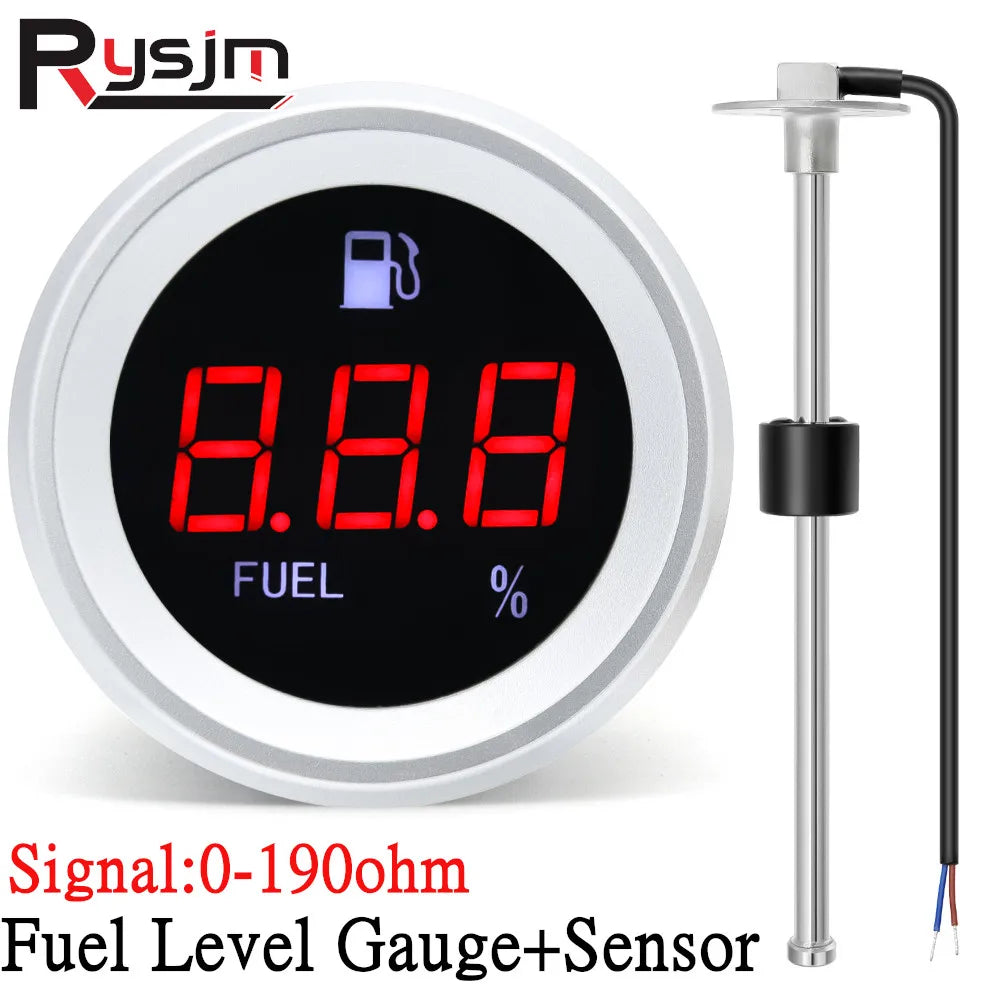 Digital Boat Car Fuel Level Gauge Meter with Flashing Alarm With 0-190ohm Fuel Level Sensor 100~550mm Fuel Sender Unit 12V/24V