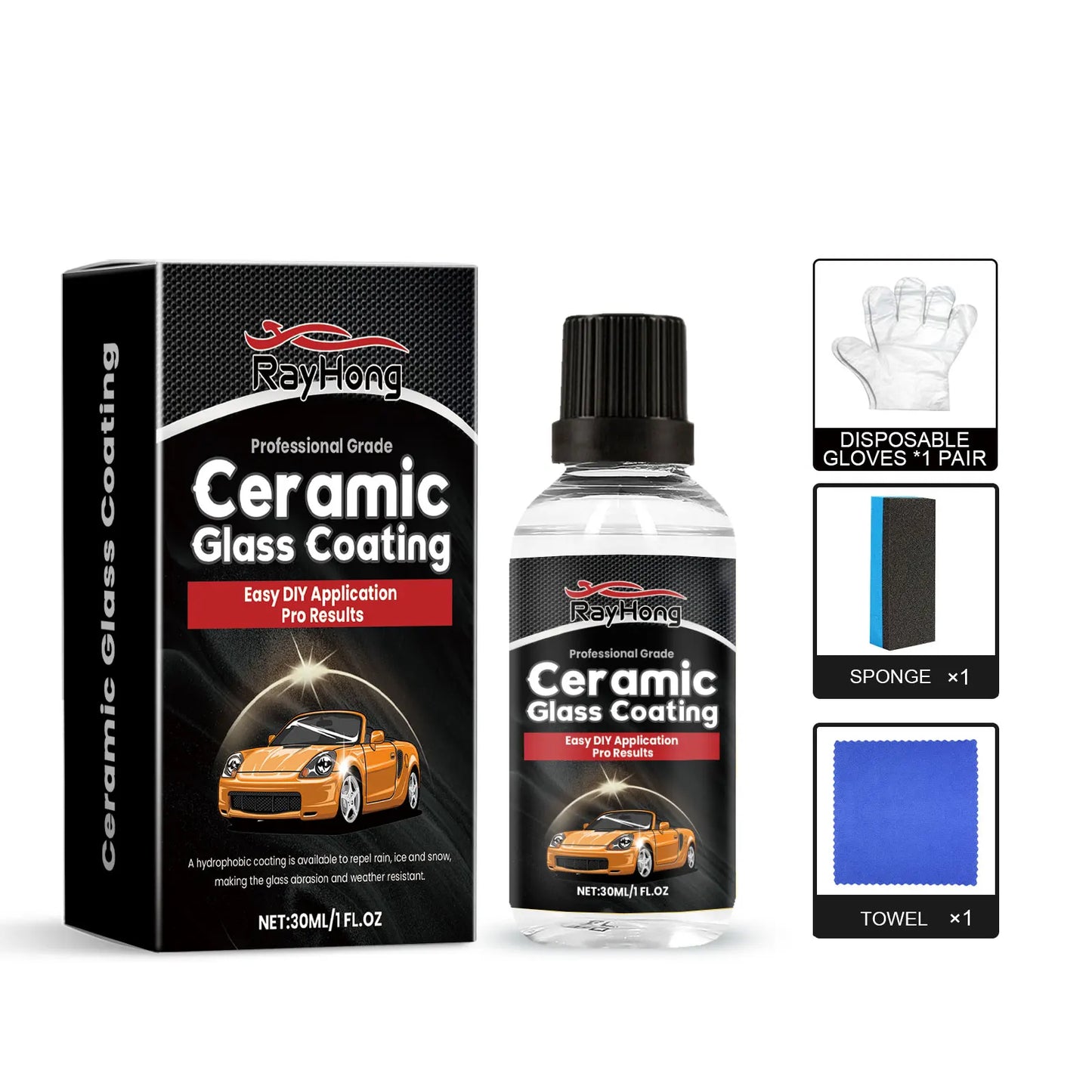 Ceramic Glass Coating Hydrophobic Coating Agent For Car Windshield-Waterproof, Anti-Rain, Anti-Fog, Long-Lasting Protection Kit