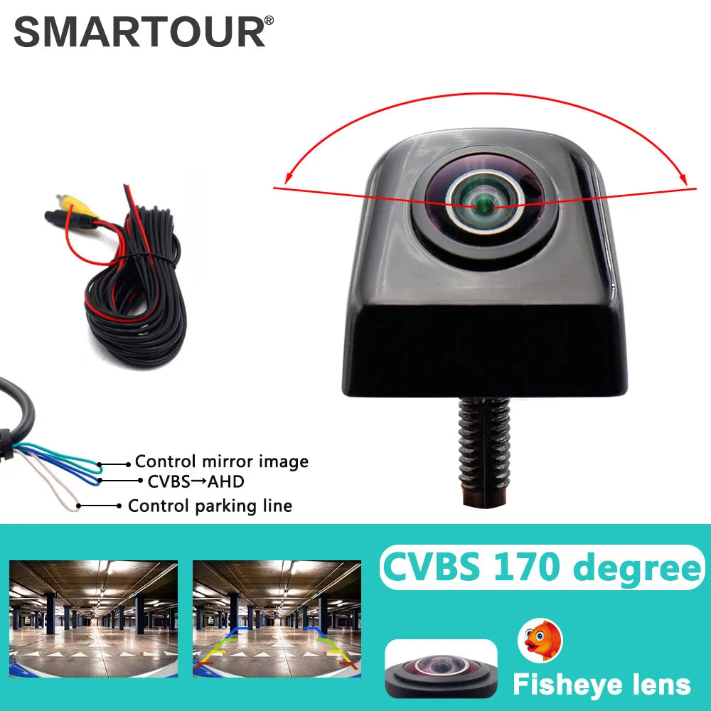 SMARTOUR AHD/CVBS 1080P Night Vision Black Car Rear View Camera Metal Body Vehicle Reverse Backup Fisheye Lens Camera With 4 Pin