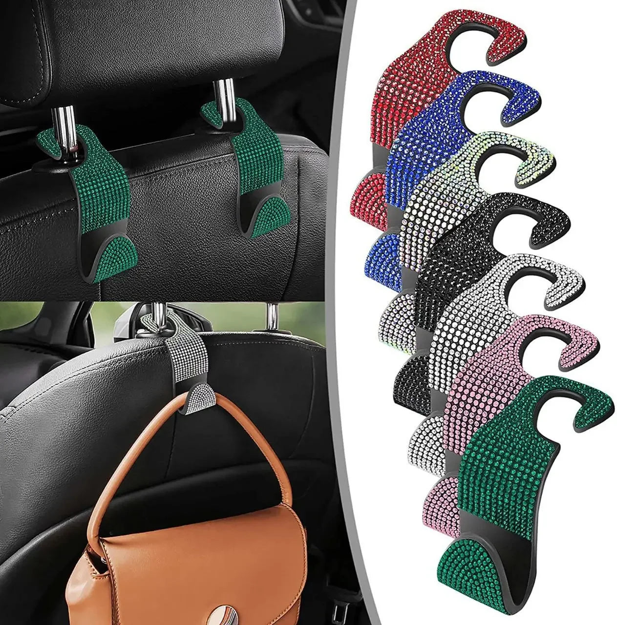 Multifunction Portable Rhinestone Car Seat Back Hook Headrest Storage Holder Hanging Bag Organizer Auto Interior Accessories