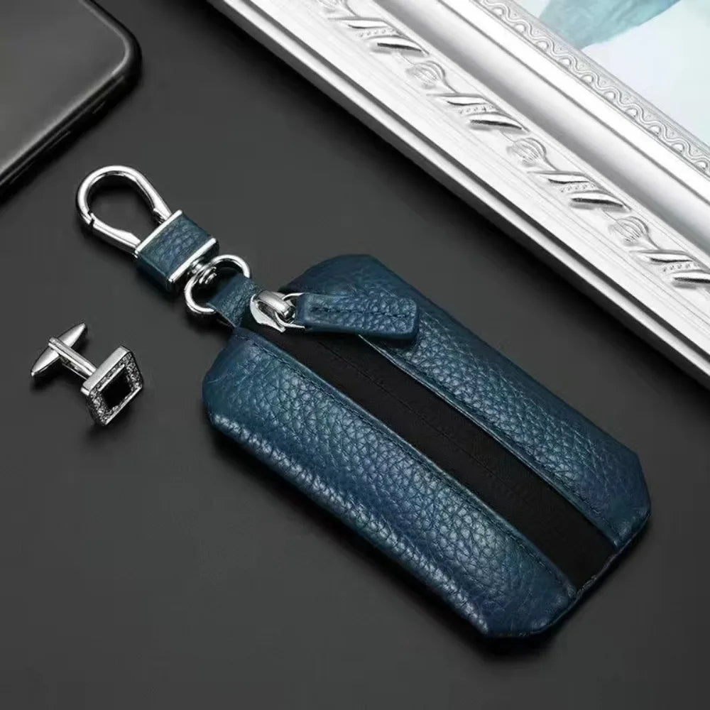 New Genuine Leather Car Keys Bag Waterproof Zipper Pure Color Car Key Cover Durable Universal Key Pouch