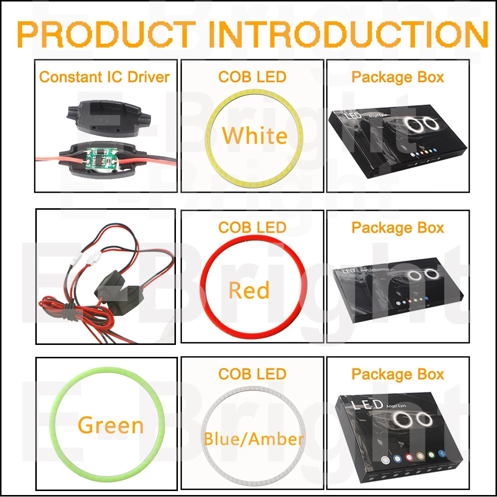 1X Angel Eyes Halo Ring COB Led Car Motorcycle Scooter Headlight Decorative Fog Width Light 12V 24V White Red Blue Green Amber