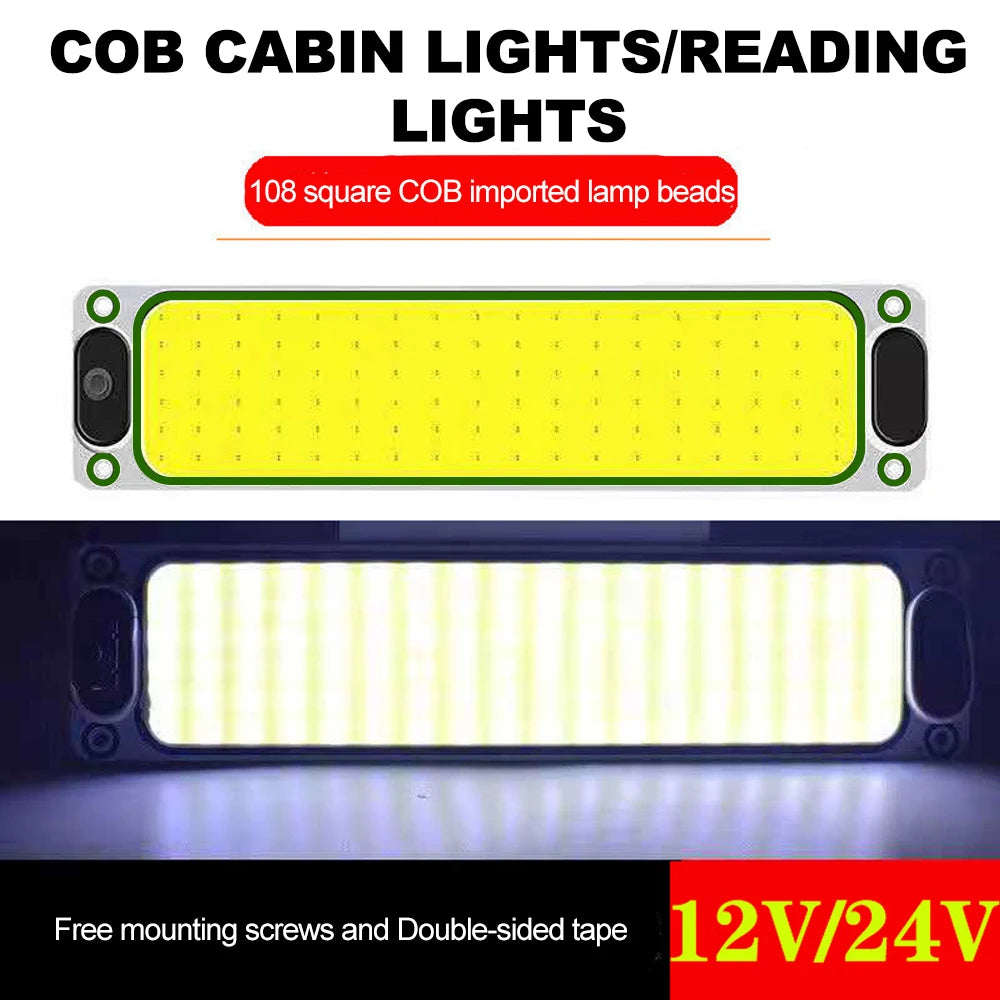 12-24V LED Car Interior Lighting Reading Night Strip Light Interior Light Ceiling Lamp with On Off Switch for Van Lorry Truck