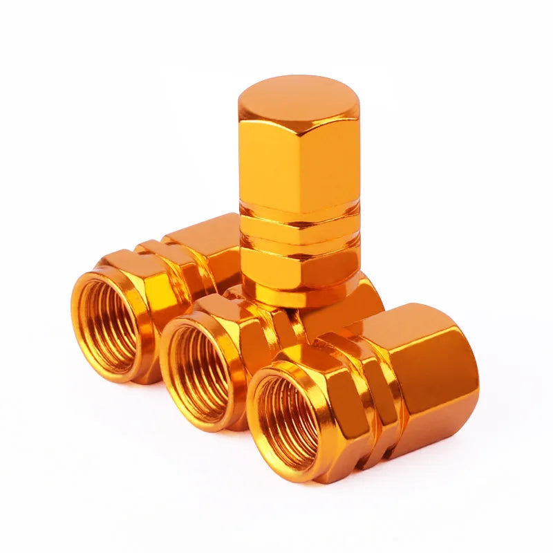 4 Pcs Aluminum Car Tire Valve Caps Hex Alloy Tyre Valve Airtight Cover Waterproof Dust For Automobiles Motorcycles Trucks Bikes