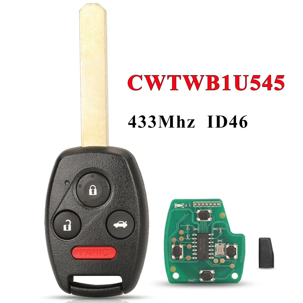 jingyuqin CWTWB1U545 433Mhz ID46 Chip 3/4 Buttons Smart Remote Key Fob For Honda Pilot 2005 2006 2007 2008 1788A-FWB1U545