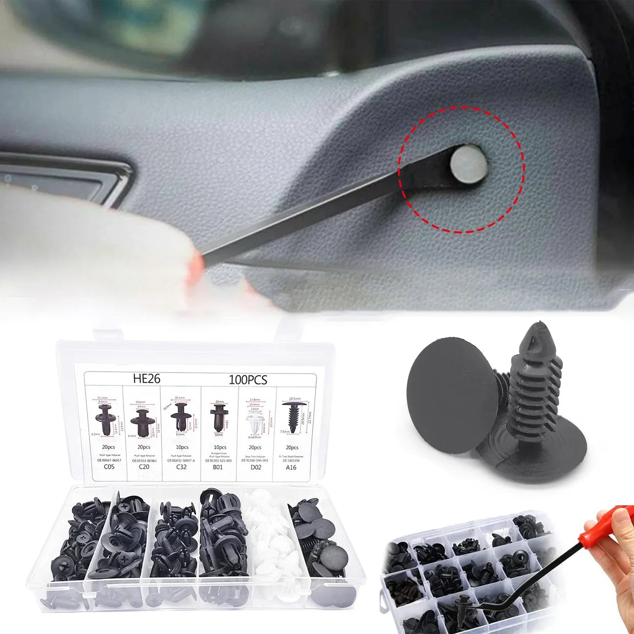 100Pcs Box / Bag Buckle Automotive Bumper Universal Clips Plastic Rivets Fasteners Push Retainer Kit Car Push Pin Rivets Repair