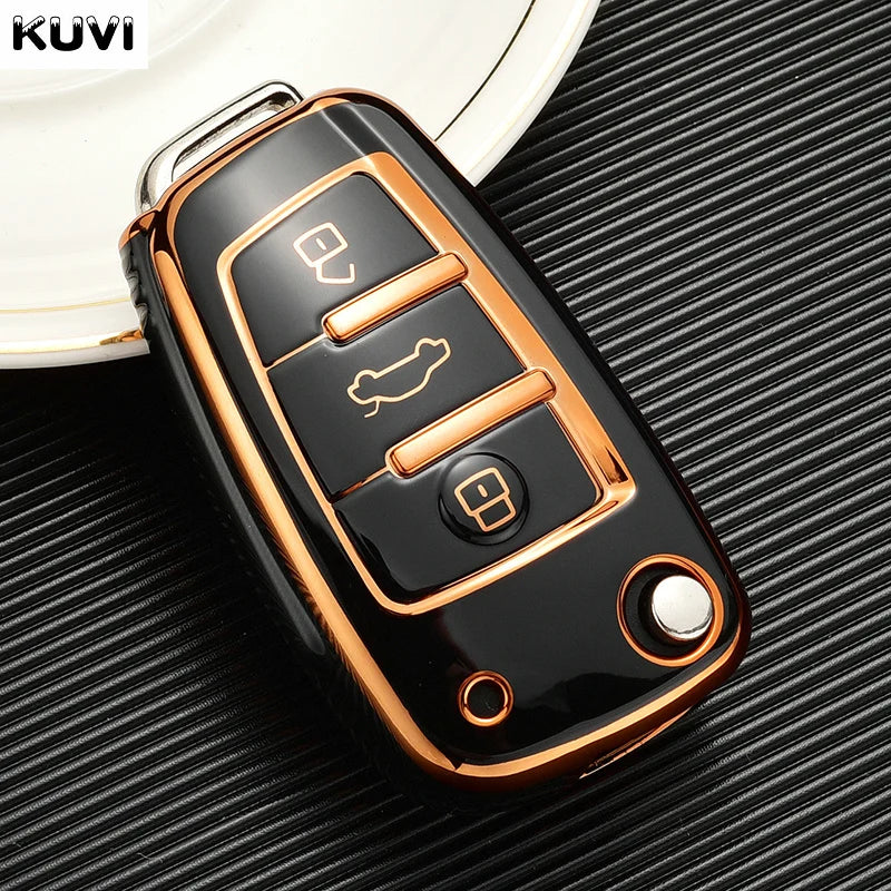Plating HOT TPU Car Flip Key Case Cover For Audi A1 A3 A4 8P 8L 8V A5 B6 B7 A6 A7 C5 C6 Q3 Q5 Q7 4F S3 S4 S6 RS3 TT Shell Fob