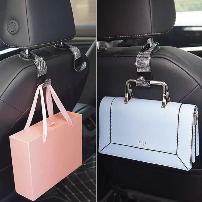 Multifunction Portable Rhinestone Car Seat Back Hook Headrest Storage Holder Hanging Bag Organizer Auto Interior Accessories