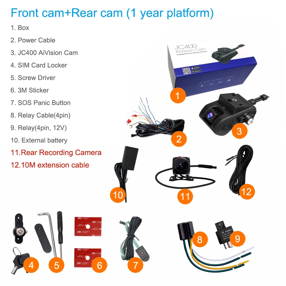 JIMIMAX 4G Dash Cam Front and Rear JC400-A WIFI Hotspot DVR Camera Live Stream GPS Tracking Vehicle APP Dual Auto Video Recorder