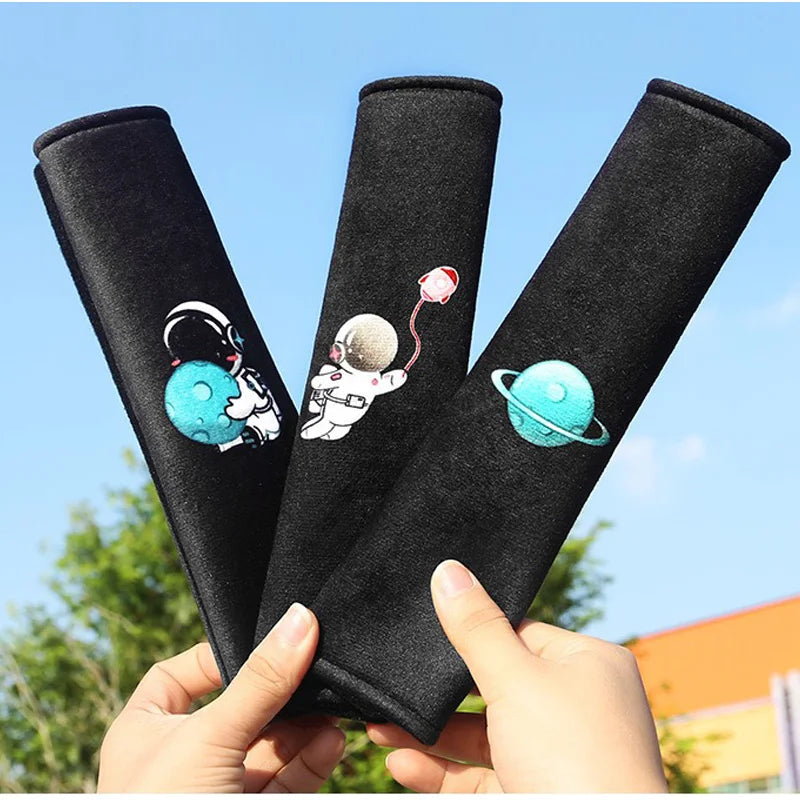 2pcs Car Soft Seat Belt Covers Cute Astronaut Shoulder Pad Plush Safety Belts Shoulder Protection For Adults Kids Accessories