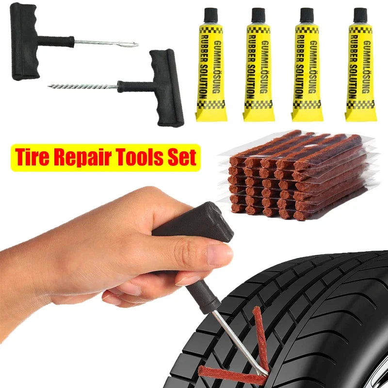 Car Bike Truck Motorcycle Tire Repair Kit Studding Tool Set Tubeless Tyre Puncture Plug Patch Strip Glue Garage Tool Accessories