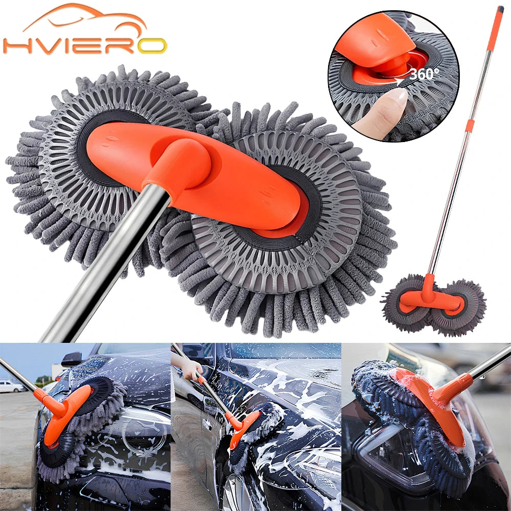 1pcs Multipurpose Car Cleaning Brush Washer Mop Chenille Double Brushs Head Roof Window Clean Three-Section Telescopic Wash Tool