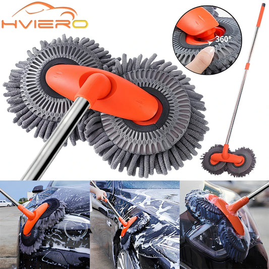 1pcs Multipurpose Car Cleaning Brush Washer Mop Chenille Double Brushs Head Roof Window Clean Three-Section Telescopic Wash Tool