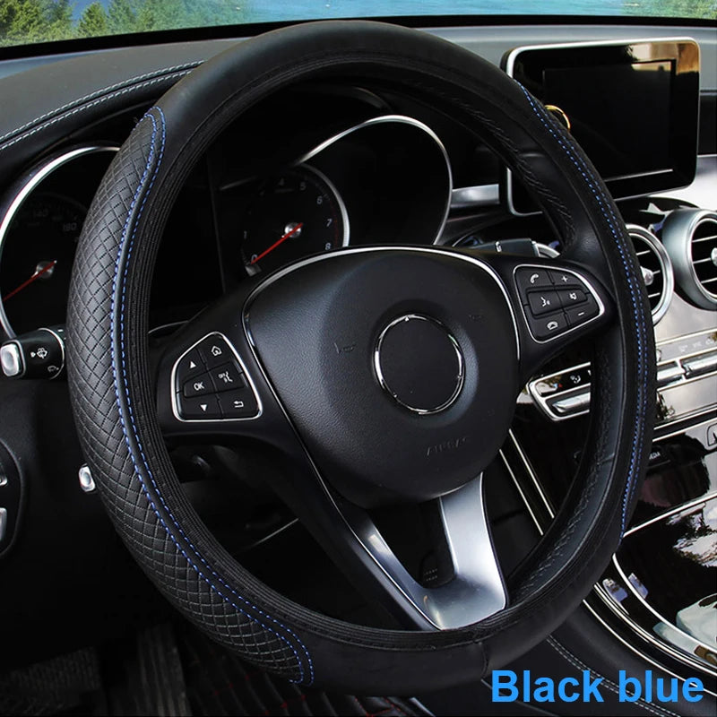 Car Steering Wheel Cover Microfiber Leather Anti Slip Cushion Universal for 37-39cm Steering Wheels