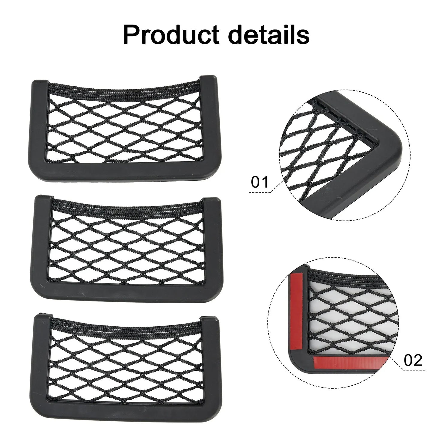 3pcs Universal Car Organizer Mesh Storage Bag Net Pocket Phone Holder Net Auto Seat Side Interior Back Sundries Pocket Holder