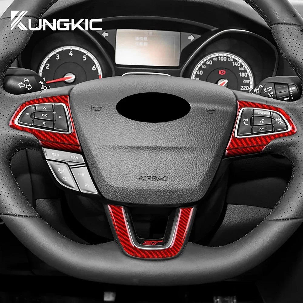 For Ford Focus SE Ecoboost 2015 2016 2017 2018 Car Steering Wheel Button Frame LHD RHD Real Soft Carbon Fiber Sticker