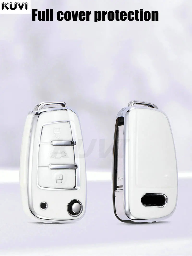 Plating HOT TPU Car Flip Key Case Cover For Audi A1 A3 A4 8P 8L 8V A5 B6 B7 A6 A7 C5 C6 Q3 Q5 Q7 4F S3 S4 S6 RS3 TT Shell Fob