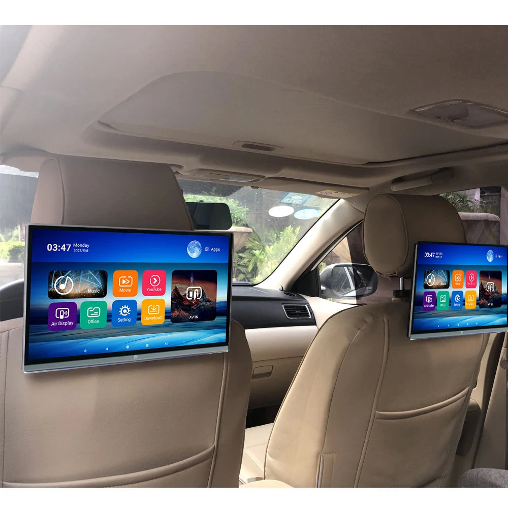 13.3 inch IPS Touch Car Headrest Monitor 4K Video Player Android 11 Wifi Game Remote Control HDMI IR AV FM USB RAM 2G/32GB ROM