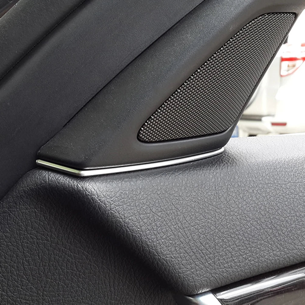 2pcs Front Door Speaker Covers Gap Decor Trim Horn Decoration Slit Strip for BMW 5 Series F10 2011-2013 Silver Car Accessories
