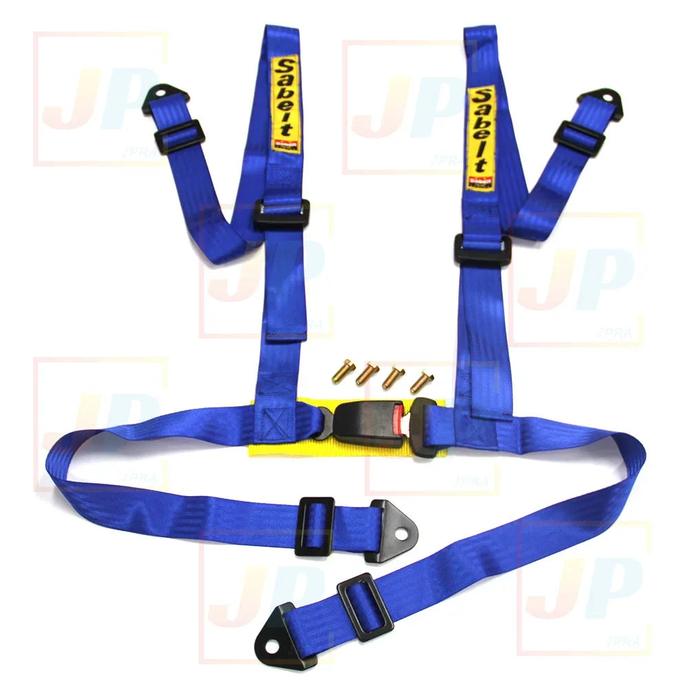 JDM Sabelt Racing 4-Point Snap-In Safety Harness – Universal 2" Car Seat Belt, Drifting Style Bolt Mounting, Interior Accessory