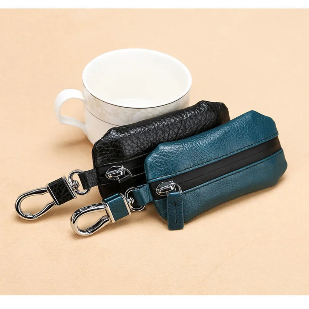 New Genuine Leather Car Keys Bag Waterproof Zipper Pure Color Car Key Cover Durable Universal Key Pouch