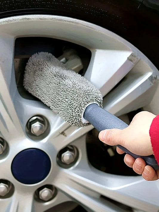 Car Wheel Wash Brush Portable Microfiber Tire Rim with Plastic Handle Auto Trunk Motorcycle Detailing Cleaning Accessories Tool