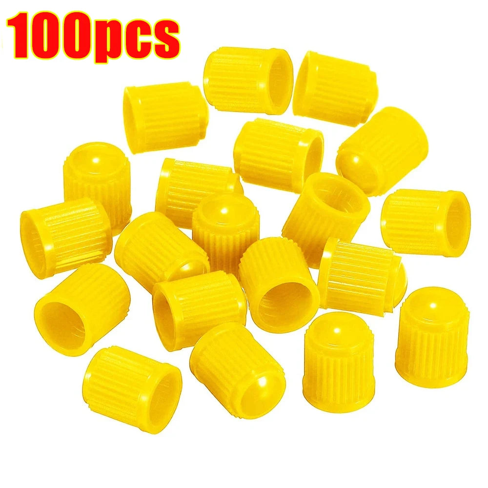 100pcs Car Tire Valve Plastic Black Bike Tyre Valve Caps with O Rubber Ring Covers Dome Shape Dust Valve for Car Motorcycles