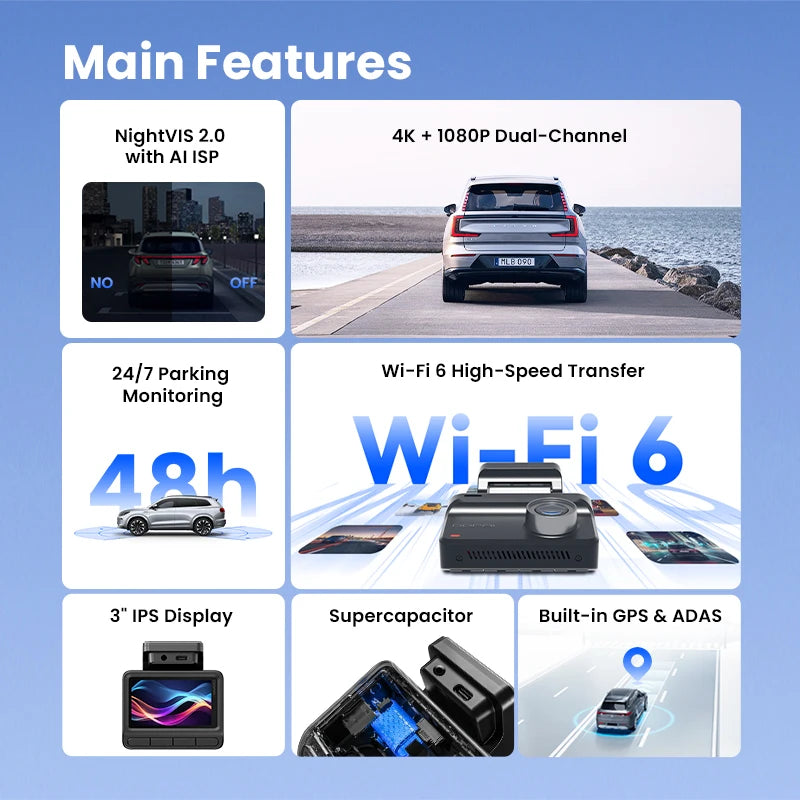 2025 New DDPAI Z50 Pro Dash Cam  4K Car DVR Night Vision 5GHz Wi-Fi GPS ADAS 24h Parking mode Front and Rear Camera