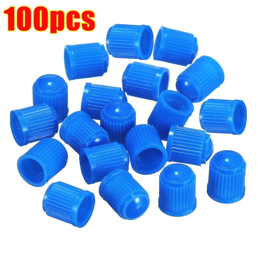 100pcs Car Tire Valve Plastic Black Bike Tyre Valve Caps with O Rubber Ring Covers Dome Shape Dust Valve for Car Motorcycles