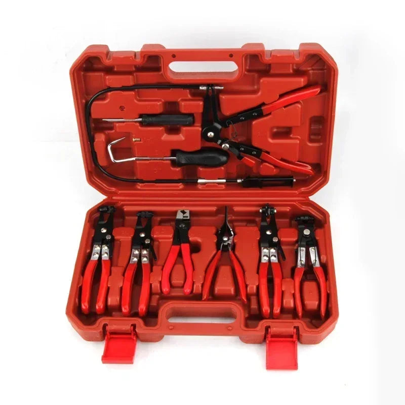 9pcs Wire Long Reach Hose Clamp Pliers Set Fuel Oil Water Hose Auto Tools,Hose Clamp Pliers for Fuel Oil & Water Hoses,Red